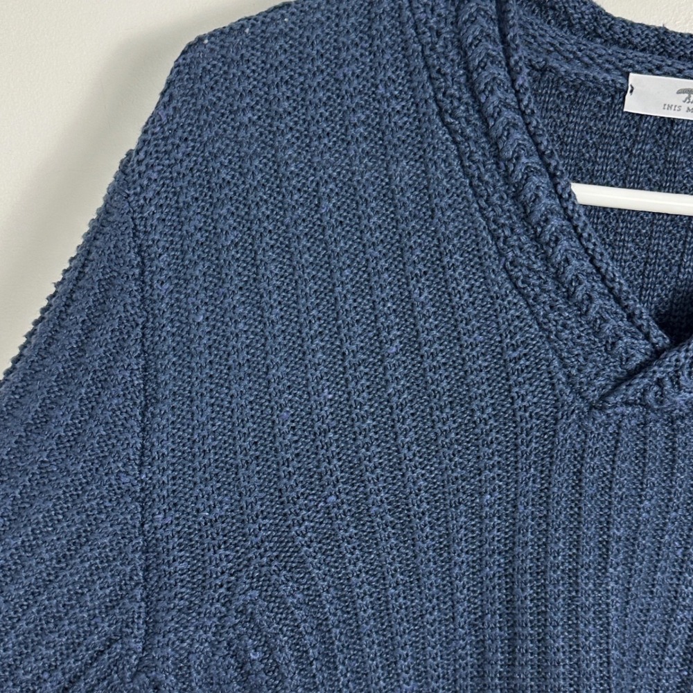Inis Meain 90% Linen 10% Silk Blue Chevron Cable Knit Sweater Men Size Small NEW - Picture 11 of 16